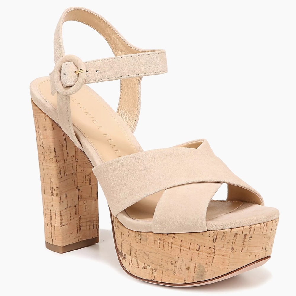 🌹VERONICA BEARD🌹 Lucille Cork Suede Platform Sandals Size: 9M - Picture 1 of 16